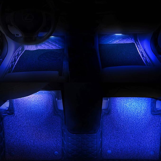 Car LED Strip Light, EJ's SUPER CAR 4pcs 48 LED Car Interior Lights Under Dash Lighting Waterproof Kit,Atmosphere Neon Lights Strip for Car,DC 12V(Blue)