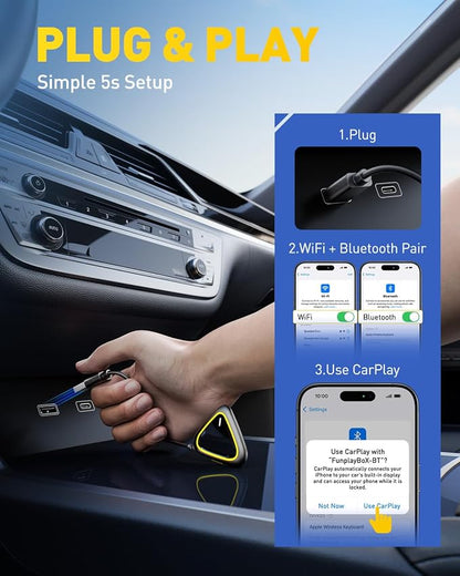 2027 Upgraded Wireless CarPlay Adapter for Apple, Upgrade Factory Wired Carplay to Wireless CarPlay Adapter, No Latency for iPhone iOS 10+ and Cars from 2015+, USB & Type-C, Plug & Play