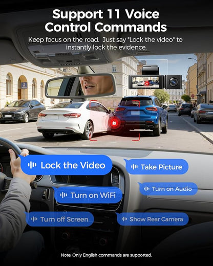 AZDOME 3 Channel Dash Cam Front and Rear Inside, 4K+1080P+2.5K ADAS Dash Cam, 3.19'' IPS Car Camera, 5.8G WiFi GPS Dash Cam for Cars, Voice Control, Night Vision, 24/7 Parking Mode, 64GB Card M550 Pro
