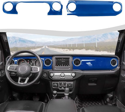 for JL Dashboard Decorative Panel Cover, Center Console Trim Cover Kit Compatible with 2018-2023 Jeep Wrangler JL JLU & Jeep Gladiator JT(Blue)
