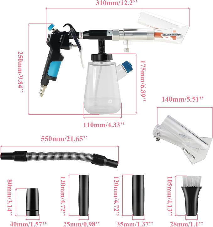 3IN1 Car Cleaning Kit, High Pressure Foam Cleaning Gun, Extractor Vacuum Set, Multi-Purpose Cleaning Gun Detachable Sprinkler Head for Automotive Detailing, Carpet, Upholstery, Surface Cleaning