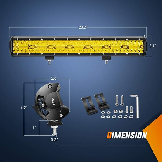 Nilight 20 Inch 420W LED Light Bar Yellow Triple Row Flood Spot Combo 42000LM Driving Boat Led Off Road Lights with 12V On/Off 5 16AWG Wiring Harness Kit, 2 Years Warranty
