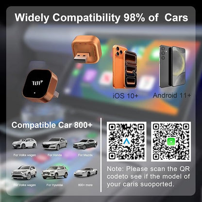 Wireless CarPlay Adapter for Apple iPhone & Android Auto, 2-in-1 Mini CarPlay Adapter Convert Wired to Wireless Dongle, Plug & Play, No Delay, BT 5.4, 2.4G/5G WiFi