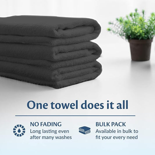 Cotton Towels for Multiple Use, 100% Ring Spun Cotton Towel Set, Heavy Duty - Super Absorbent Cleaning Towels for Car and Home - 16” X 27” (12 Pack, Black)