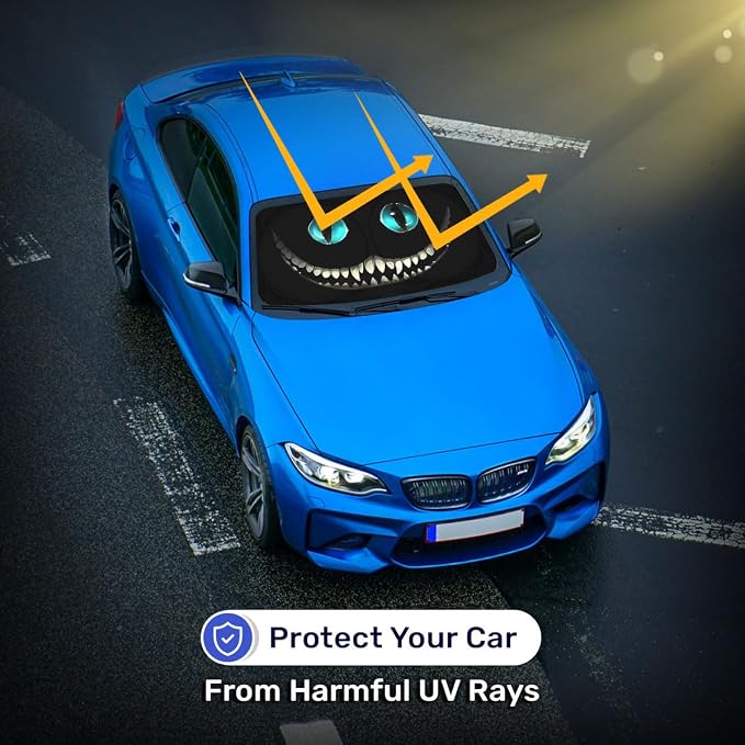 GENANY Black Horror Cat Eyes Windshield Sun Shade for Car SUV Truck (55x29 Inches), Automobile Sunshade, Protector Blocks UV, Car Accessories