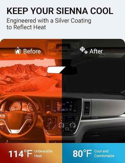 Proadsy 2026 Upgrade Front Windshield Sun Shade Foldable Sunshade Protector Custom Fit 2011-2020 Sienna Accessories