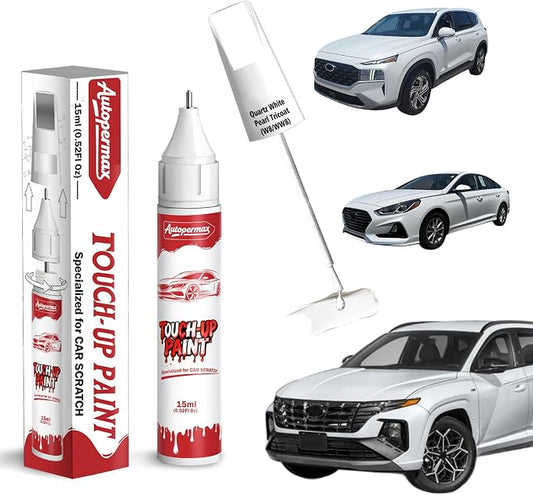 W8/WW8 Quartz White Pearl Tricoat Car Touch Up Paint for Hyundai, Color Accurate Two-In-One Car Paint Scratch Repair Pen, Professional Scratch Remover for Vehicles Chips and Nicks Scuff