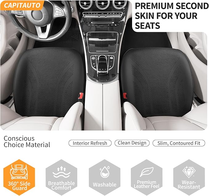 2 Pack Front Leatherette Seat Covers Faux Leather Bottom Car Seat Covers, Super Breathable,Anti-Slip,Universal Seat Covers for Cars,Full Wrapping Edge Fit for Most Sedans SUV Pick-up (2 Pack Black)