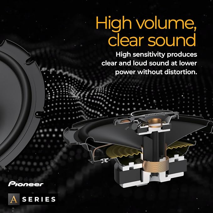 Pioneer A-Series Standard TS-A1671F 6.5” 3-Way Speakers (Pair) – 320W Max, Balanced Sound + Smooth Treble, Enhanced Bass, Ideal Factory Upgrade, Installation Adaptors Included