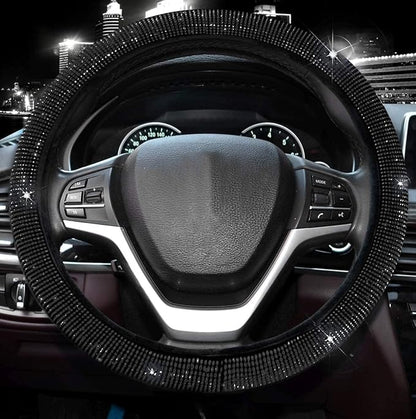 Valleycomfy Steering Wheel Cover for Women 15 1/2 inches-16 inches Bling Bling Crystal Diamond Sparkling for F150 F250 F350 Ram 4Runner Tacoma Tundra Range Rover (Black with Black Diamond)