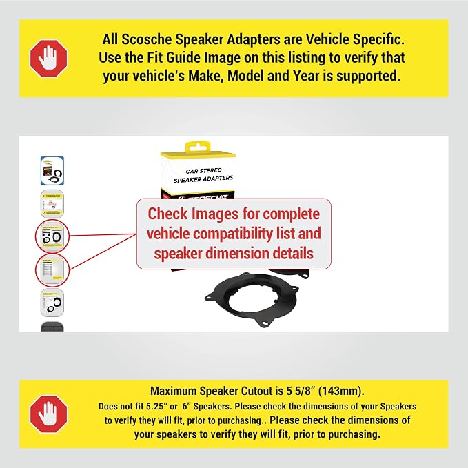 Scosche SAT69 6X9" to 6.5-6.75” Speaker Adapters Compatible with Select 2003-22 Lexus and Toyota Vehicles - 6 1/2" to 6 3/4" Adapter for Car Door Speakers - Sold in Pairs - See Image for Vehicle List