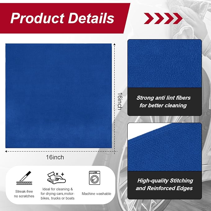 Oudain 200 Pcs Microfiber Cleaning Cloth 16x16 Inch Microfiber Towels for Car Ultra Absorbent Cleaning Rags Reusable Lint Free Streak Free Detailing Towel for Car Washing Drying Dusting (Dark Blue)