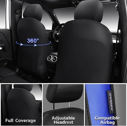 CAR PASS Memory Foam Leather Seat Covers,Air Cool Mesh Thick Car Seat Covers Front Seats Blue Leather Seat Covers for Cars Universal for SUVs Trucks,Airbag Compatible Comfort Durable,Black Blue Metal