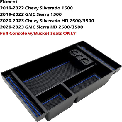 Center Console Organizer Tray fits for 2019-2022 GMC Sierra/Chevy Silverado 1500 Accessories, 2020-2021 2022 2023 Silverado/Sierra 2500 HD/3500 HD (Half-size, Blue)