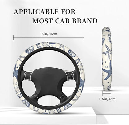 Car Steering Wheel Cover with Anti-Slip Lining, Universal 15 inch Wheel Cover, Fashion Car Interior Accessories for Women Men - Sea Starfish Shells