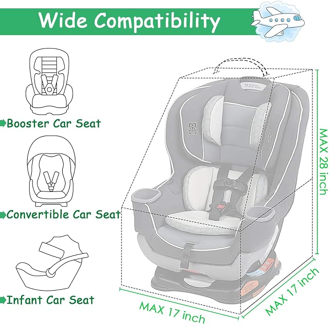 YOREPEK Car Seat Travel Bag, Padded Car Seats Backpack for Air Travel, Heavy Duty Carseat Travel Bag for Airplane, Airport Gate Check Bag (Green)