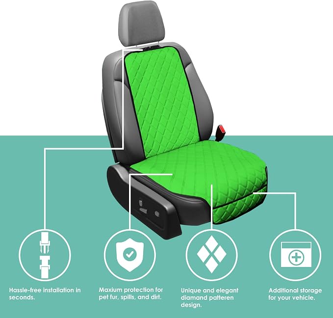 FH Group Car Seat Cushion – Neosupreme Single Front Seat Cover with Front Pockets, Airbag Compatible, Universal Fit Car Seat Cushion for Driver or Passenger Seat, SUV, Truck, Sedan & Van – Green
