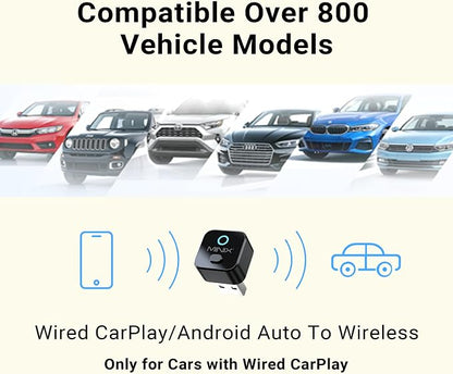MINIX CA525 Mini Wireless CarPlay & Android Auto Adapter, 2026 Upgraded 2-in-1 Wired to Wireless Dongle, One-Button Switch, Plug & Play USB-A/C, WiFi 6 & Bluetooth 5.4, iOS 10+ & Android 11+