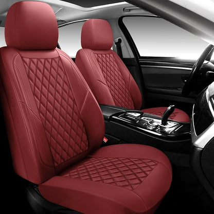 Premium Leather Car Seat Covers Front Pair,Universal Fit for Cars,Trucks&SUVs,Waterproof Car Seat Cushion,Full Coverage Car Seat Protector with 2 Seats,Wine Red
