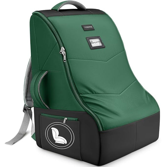 YOREPEK Carseat Bags for Air Travel, Car Seat Cover for Airplane Travel with Wear-Resistant Bottom, Large Car Seat Carrier Backpack with Side Pocket for Baby Travel Essentials, Green