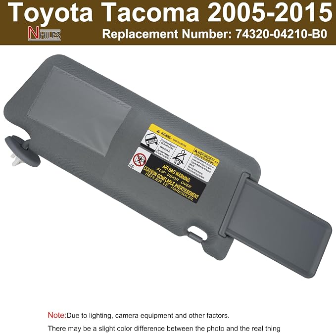 NHILES Driver Left Side Sun Visor Replacement Fits for Toyota Tacoma 2005-2015 Sunshade with Light 7432004210B0 Color Dark Gray