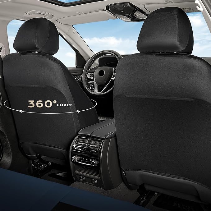 Coverado Car Seat Covers Full Set, Luxury Leather Car Seat Covers, Automotive Front and Rear Mesh Seat Covers, Full Set 5 Seats, Blue Black Seat Covers for SUV Sedan Truck