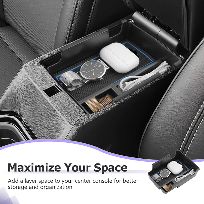 LUWU Center Console Organizer Compatible with Jeep Compass 2021-2025/Dodge Hornet 2023-2026 Accessories Armrest Console Storage Box Insert Tray ABS Material Coin Container Blue
