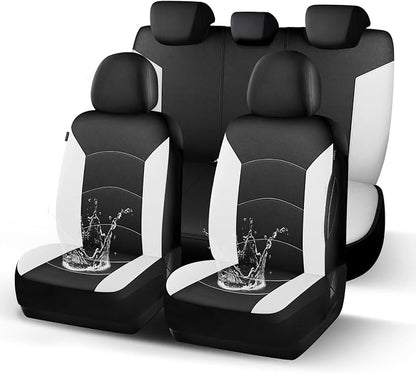 HChengkikz Car Seat Covers Full Set, Waterproof Neoprene Car Seat Covers, Airbag Compatible, All Season Protection Universal Fit Most Cars, Trucks, SUVs (Black + White)