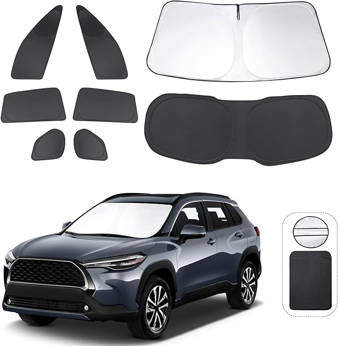 TINGLU Window Shades for Toyota Corolla Cross 2022-2025 2026(Not for Corolla) Accessories Car Side Full Windows Rear Triangular Windshield Sun Shade Sun UV Rays & Privacy Protection for Camping 8PCS