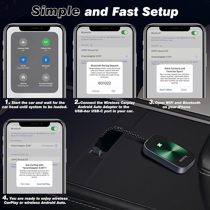 Wireless CarPlay Adapter for iPhone,Convert Wired to Wireless Car Play Dongle, Plug & Play USB/Type-C Adapter for Cars,Seamless Control for iOS 10+（Only Applicable to Cars with carplay System） Green