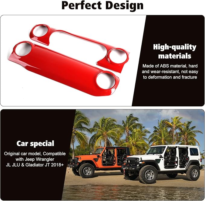 RT-TCZ Center Console Trim Cover Dashboard Control Panel Cover Decorative Interior Accessories for Jeep Wrangler JL JLU & Gladiator JT 2018-2023,Red