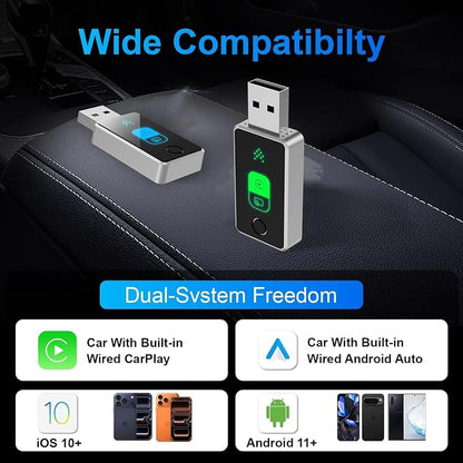 Wireless CarPlay Adapter for iPhone & Android Auto 2026 Upgrade 2-in-1, Wired to Wireless, One-Touch Switch, Fast & Stable Connection, Plug & Play, 5GHz WiFi & Bluetooth 5.3, iOS 10+ & Android 11+
