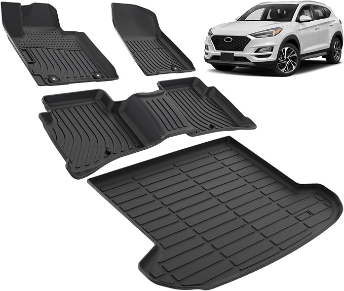 Floor Mats & Cargo Liner for 2016-2021 Hyundai Tucson Custom Fit All Weather Protection TPE Car Mats Waterproof Anti-Slip Automotive Full Coverage Set Accessories 1st & 2nd Row & Trunk Mat