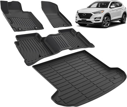 Floor Mats & Cargo Liner for 2016-2021 Hyundai Tucson Custom Fit All Weather Protection TPE Car Mats Waterproof Anti-Slip Automotive Full Coverage Set Accessories 1st & 2nd Row & Trunk Mat