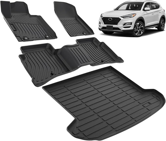 Floor Mats & Cargo Liner for 2016-2021 Hyundai Tucson Custom Fit All Weather Protection TPE Car Mats Waterproof Anti-Slip Automotive Full Coverage Set Accessories 1st & 2nd Row & Trunk Mat