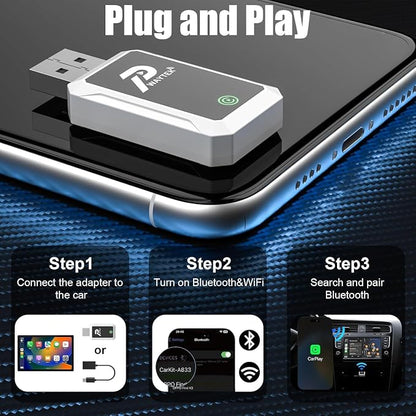 Wireless CarPlay Adapter for Factory Wired CarPlay Cars, Plug & Play Wireless CarPlay & Android Auto Dongle, Fast Auto Reconnect, Mini Compact Design