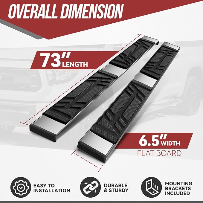 Running Boards Compatible with 2007-2017 Chevy Traverse GMC Acadia Buick Enclave Saturn Outlook, Exc Denali, Pair of Stainless Steel Side Steps Nerf Bars, 6.5in. x 73in.