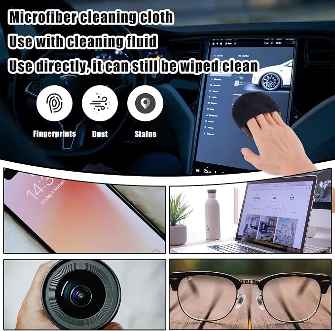PEUTIER Car Screen Cleaner Cloth, Microfiber Car Accessories Cleaning Pads Round Car Touch Screen Cleaner Wipes for Auto Car Interior Dashboard Display Cleaning