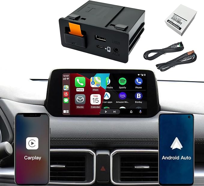 Mazda Apple CarPlay & Android Auto Wired Adapter with Fast Charge & Type-C Port | 2024 Upgraded Retrofit Kit for MZD Connect (2015-2020) | CX-5/CX-9/Mazda3/6/MX-5 | OEM TK78-66-9U0C Hub (P2 PRO)