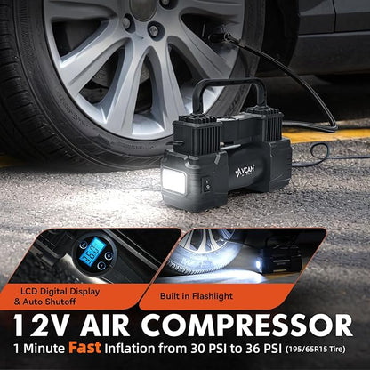 Car Emergency Kit with Portable Air Compressor, First Aid Kit, Jumper Cables, Roadside Safety Emergency Tool Kit for Women, Men, Teen