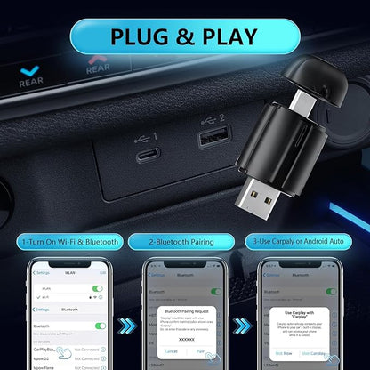 Wireless CarPlay Adapter for Apple, Convert Wired to Wireless Apple Car Play Adapter, Compatible with iOS 10+ and 2017+ Cars, Play and Plug, Stable Connection
