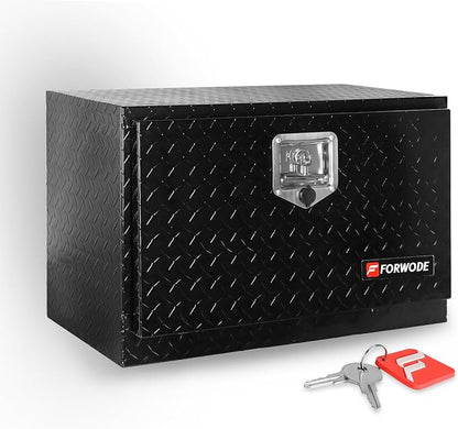 FORWODE 24x14x16 Inch Underbody Truck Tool Box Aluminum Trailer Tool Box with Lock & Foldable T-Handle Waterproof Truck Storage Box for Pickup Truck, Trailer, RV, ATV, Indoor（BLACK）