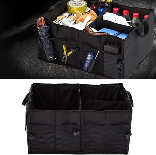 Car Trunk Organizer – Collapsible Multi Compartment Storage Box, Adjustable Automotive Storage Bin for SUV Sedan Truck