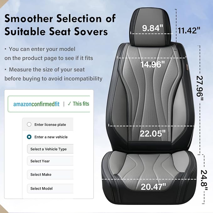 Coverado Front Seat Covers, 2 Pack Leather Seat Cover for Cars, Waterproof Seat Covers, Front Seat Car Seat Protectors, Driver Car Seat Cushions Universal Fit for Most Vehicles, Black&Gray