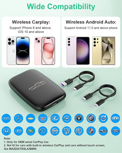6-in-1 Wireless Carplay Adapter with Netflix YouTube TF Card, Android Auto Wireless Adapter and CarPlay, Plug & Play, Easy Setup, Magic Video Ai Box for OEM Wired Apple Car Play Cars & iPhone