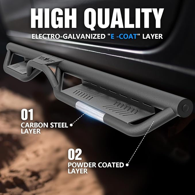 Running Boards Compatible with 2021-2026 Ford Bronco 4 Doors (Not for Sport Model), Heavy-Duty Steel Nerf Bars Two Stairs Design Side Steps Bolt-on Step Plates Rock Sliders Rail