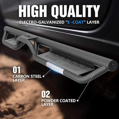 Running Boards Compatible with 2021-2026 Ford Bronco 4 Doors (Not for Sport Model), Heavy-Duty Steel Nerf Bars Two Stairs Design Side Steps Bolt-on Step Plates Rock Sliders Rail