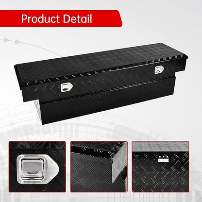 70''Inch Aluminum Truck Tool Box Truck Bed Toolbox Truck Trailer Chest Box Trailer Underbody Storage Organizer Waterproof Square Storage Organizer w/Lock & Keys Black(‎69.88" Lx20 Wx17.5 H)