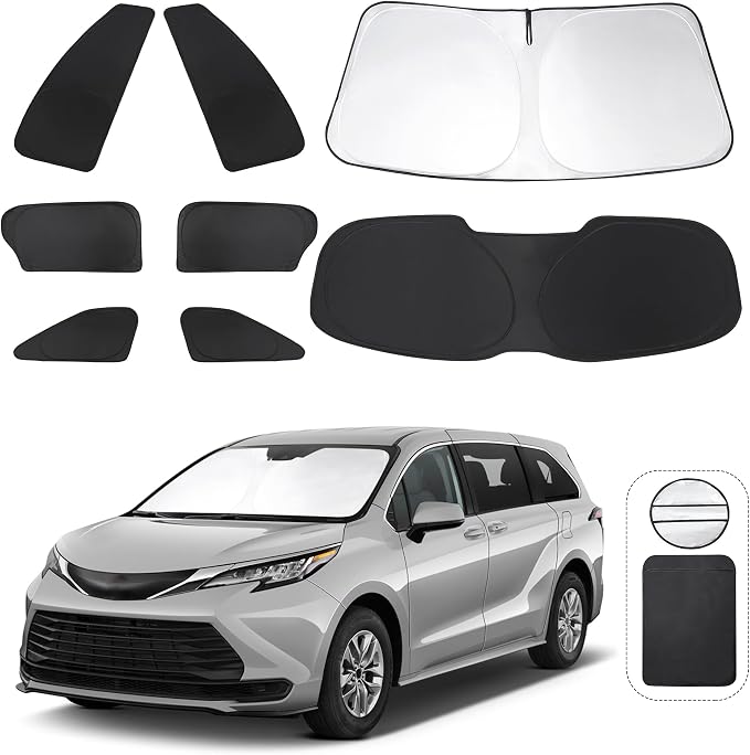 TINGLU Window Shades for Toyota Sienna 2021-2025 2026 Accessorie Car Side Full Windows Rear Triangular Windshield Sun Shade Sun UV Rays & Privacy Protection for Camping,Napping,and Relaxing 8PCS