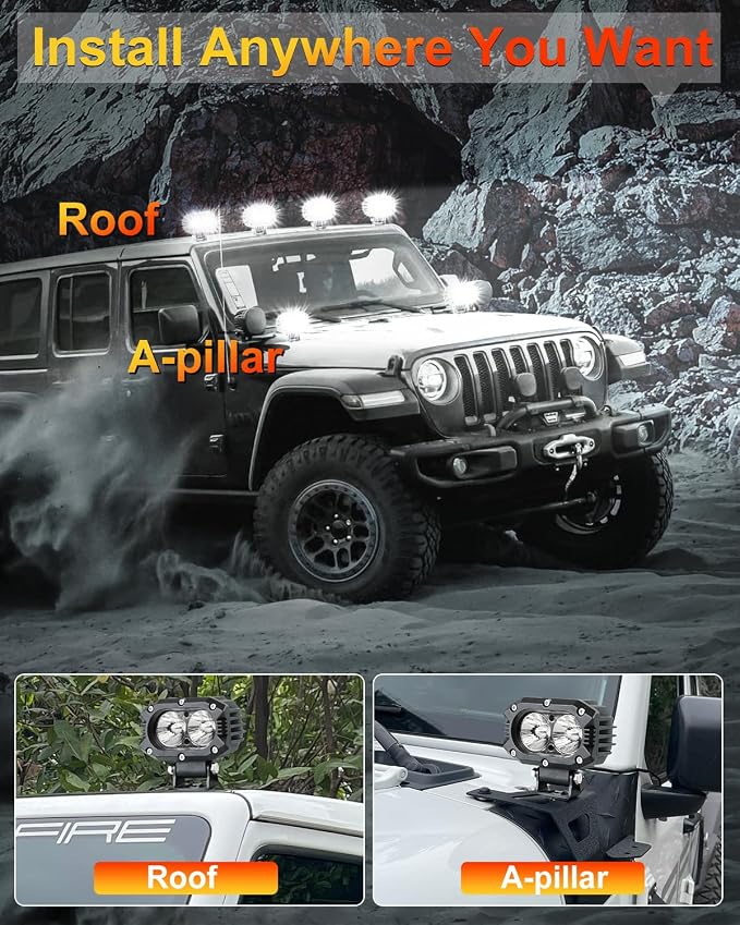 4Inch LED Driving Pod Light, LED Square Off-Road Light Super Brighter White Flood Beam Offroad Driving with Wiring Harness Kit for Jeep Wrangler Truck Pickup SUV ATV UTV